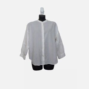 Everlane size 4 The Collarless Air Shirt Button Down White Long Sleeve Boxy